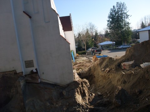 A excavation continues on the south side of the church
