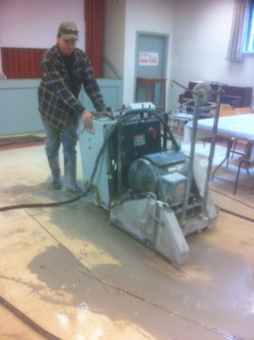 Cutting the floor in the Church Hall
