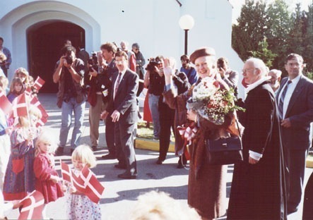 Queen Margrethe and Pastor Glud in front of our church.