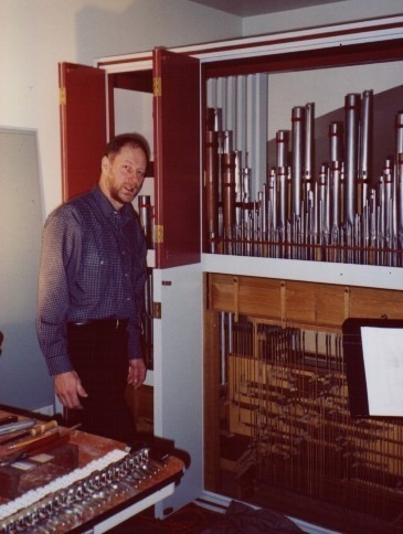 Steen Larsen behind the partially assembled organ